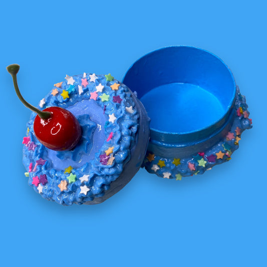 Fake Cake Trinket Box Blue Sprinkle